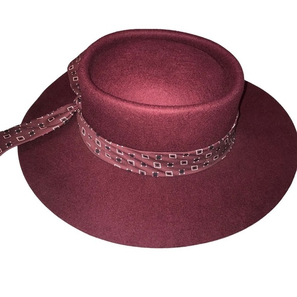 NWT Urban Outfitters Telescope Wrap Scarf Wool Wide Brim Hat Wine main image 8